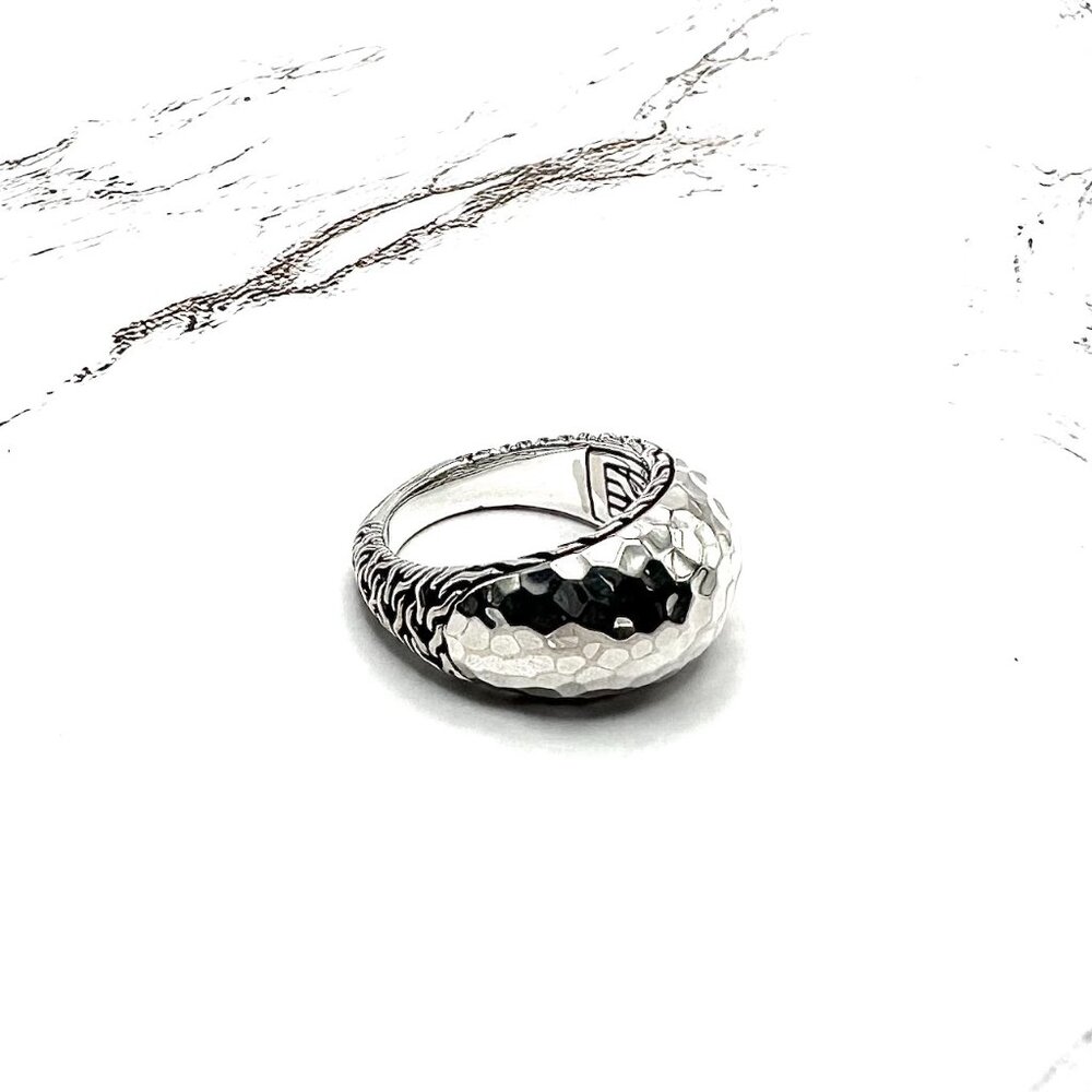 John Hardy Designer 925 Sterling Silver Hammered Texture Dome Ring Size 7